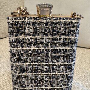 Alessia Bianchi Elegant Gold Tweed Rhinestone Clasp Box Clutch